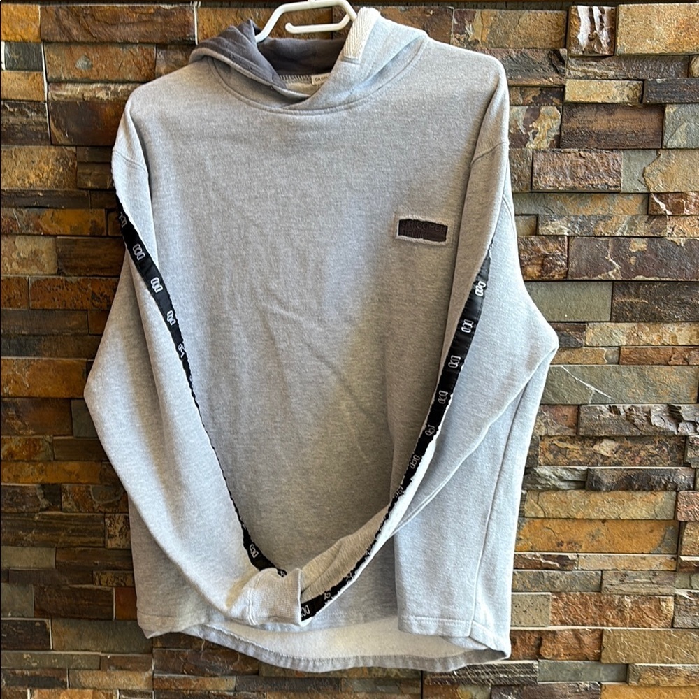Gray Dricoper Denim Hoodie with Black Logo Accents
